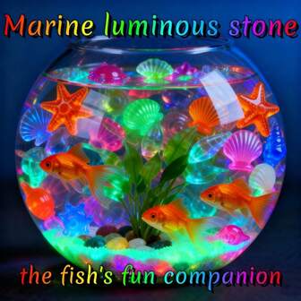 100 piezas Piedras del océano que brillan en la oscuridad, decoraciones de resina fluorescente: Estrellas de mar y conchas, adecuadas para acuarios, macetas/jardines, recipientes de vidrio y paisajismo exterior, ornamentos luminosos de colores variados aptos para múltiples escenas, ornamentos para acuario, guijarros que brillan en la oscuridad