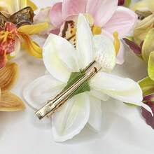 1PCS New Hawaiian Simulation Orchid Flower Duckbill Clip Hairpin Side Hairpin Suitable For Bridal Wedding Hawaii Beach Tropical Party Decoration - 白色 - 查看 8