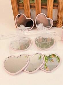 1PC/10pcs Heart-Shaped Portable Mirror Sets, Including Mirrors And Drawstring Pockets, Compact And Lightweight, It Is Suitable For Travel And Home Decoration, And Can Be Given As A Gift For Birthdays, Party Gifts,Valentine's Day Gift