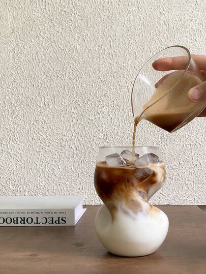 1pc 500ml Reusable Glass Coffee Cup, Heat-Resistant Borosilicate Glass Cup, Creative Transparent Glass Cup, Multipurpose Kitchen And Dining Cup, Suitable For Cold And Hot Beverages, Water, Latte, Tea, Ice Cream, Iced Coffee, Milk, Juice, Etc.