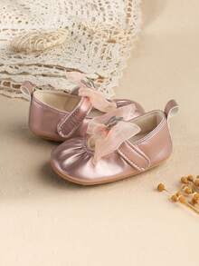 زوج من أحذية الأميرة المسطحة للبنات الرضع بتصميم الإكليل والفيونكة بألوان سادة، جميلة وعصرية، مناسبة للربيع/الخريف - وردي - مشاهدة 5