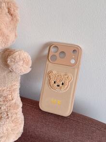 单件装个性化奢华荔枝纹刺绣小熊真皮手机壳，可定制姓名首字母和名字，适用于 17、16、15、14、13、12、11 Pro Max、16 Plus、17 Air，全覆盖镜头保护，金色、银色、橙色可选。韩式简约复古情侣手机壳，生日礼物、圣诞礼物、女士礼物、个性化礼物、定制产品、周年纪念礼物、结婚礼物等皆宜。 - 棕色 - 查看 9