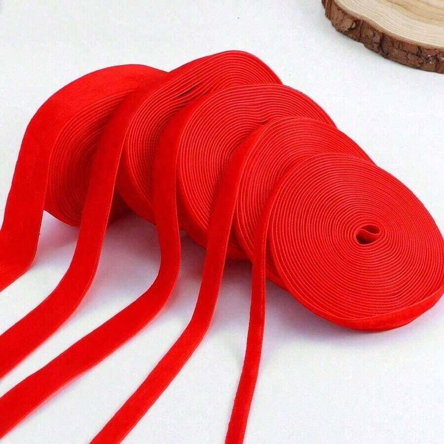 4.57m/1Piece/Long Olive Green Single Sided Non Elastic Color Plush Belt, Swan Plush Belt, Plush Satin Belt, Bow Down Jacket (Length May Vary Due To Manual Measurement) - 紅色 - 查看 1