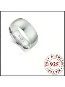 8mm Titanium Steel Plain Couple Rings, S925 Silver Plated, Non-Fading, Personalized Tail Ring, Engagement Jewelry, Eternal Style, Suitable For Casual Wear And Party, Christmas, Birthday, Holiday, Best Friend Gift - Silver - View 2