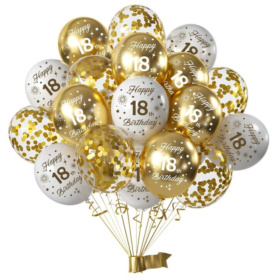 31件組生日慶祝氣球套裝,白色與金色年齡印花氣球,鋁箔氣球,適用於18歲、30歲、40歲、50歲、60歲、70歲生日慶祝派對,生日派對拍照道具,週年紀念裝飾 - 31pcs白金 - 查看 1