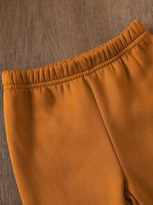 Toddler Boys' Fashionable Letter K Crown Print Hoodie And Pants Set, Autumn/Winter - Rust Brown - View 3