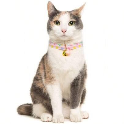可调节猫狗项圈，带铃铛和心形吊坠 - 安全扣，铃铛和心形吊坠项圈，适合所有猫狗品种，紧急解脱系统，耐用宠物项链，适合派对、婚礼、宠物主人礼物