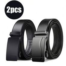 2pcs Men's Casual Business Automatic Buckle Belt - Black 2 Pieces - View 11
