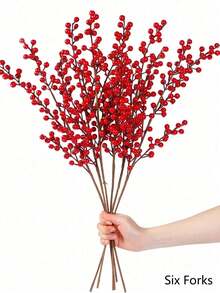 6 Stems/4 Stems/1 Stem 60cm Artificial Red Berry Branch, 6-Forked Red Berry Holly Branch, Imitation Burgundy Berry Picking. Suitable For Door Knocker Vases, Vase Flower Arrangements, Centerpiece Decorations, Holiday Home DIY, Wedding Decorations, New Year Decorations, And Can Also Be Given As A Gift. - Burgundy - View 1