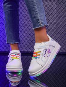 1双可爱卡通LED发光透气运动鞋，男女童均适用 - 休闲、减震、四季皆宜防滑户外跑步和步行鞋 - 白色 - 查看 10