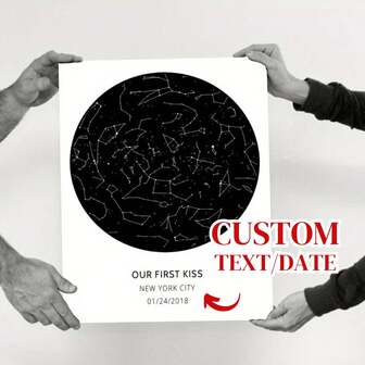 1pc Customized Personalized Star Constellation Map Poster, Personalized Birthday Night Sky Canvas Art, Wall Decor For Engagement, Wedding, Anniversary, Youngsters Shower - Vintage Style, Personalized Moon Decor,Gifts For Family Christmas Gifts, Valentine's Day Gifts, Anniversary Couple GiftsValentine's Day Birthday Engagement Wedding Anniversary Commemorative Gift, Surprise Decoration