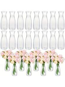 Vasos de plástico listrados, vasos transparentes e peças artesanais para arranjos florais são adequados para diversos buquês e decorações, festivais e decoração de casa. São ideais para decoração de mesas, casamentos, jantares em família, decoração de vasos e presentes de Dia dos Namorados.