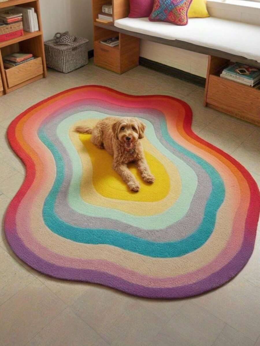 1 buah Karpet Beludru Berkualitas Tinggi - Pola Geometris Dopamin Awan Berwarna-warni, Warna Pelangi Cerah, Ukuran Besar Hingga 23,2 Kaki Persegi, Hanya Dapat Dicuci dengan Tangan, Dekorasi Rumah Seni Modern, Cocok untuk Ruang Tamu dan Kamar Tidur