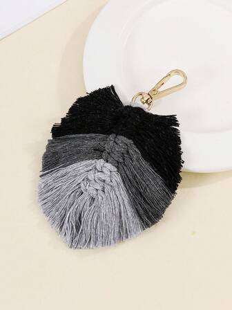 1 pieza Llavero con borla de hoja tejida bohemio hecho a mano de moda, accesorio para bolso, regalo para amigos, Navidad, Día de San Valentín