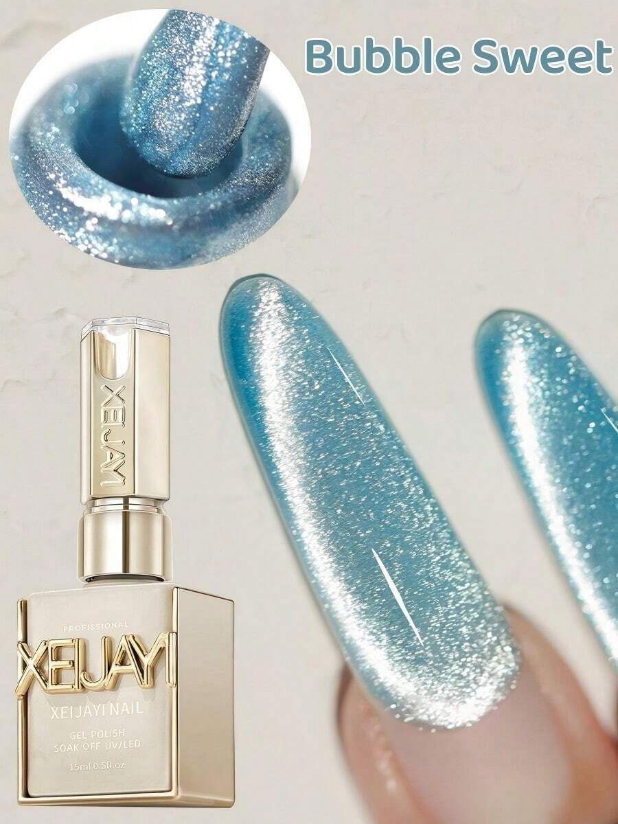 XEIJAYI 1瓶泡泡甜美夏日猫眼指甲油凝胶新款蓝粉猫眼美甲适合女士美甲沙龙设计