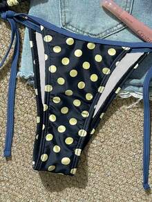 Bộ bikini xẻ tà cổ dây rút, họa tiết chấm bi gợi cảm, hàng mới về mùa xuân/hè dành cho nữ, thích hợp cho bãi biển, hồ bơi, tiệc tùng, kỳ nghỉ. Màu đen. - màu đen - Xem 5