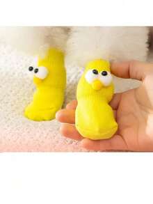 2双秋冬宠物狗袜，黄色大眼睛设计，防滑点状，适合泰迪熊和其他宠物 - 黃色 - 查看 7