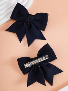 2pcs Navy Blue Bow Hair Clips For Girls, Fashionable & Cute For Everyday Use - Navy Blue - View 4