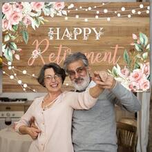 1pc Rustic Retirement Backdrop Banner Women Happy Retirement Party Decorations Pink Floral Retired Party Photo Booth Props - Multicolor - View 4