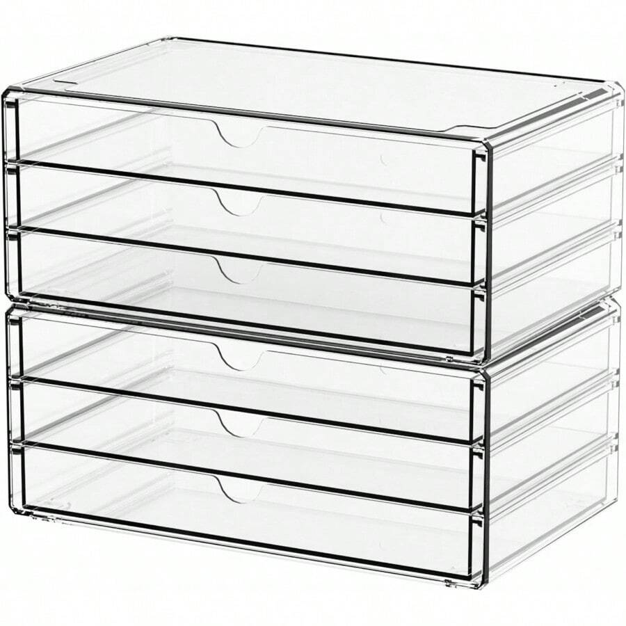 HAWTYieach 2 Pack Acrylic Storage Drawers With 6 DrawersStackable Desk Organizer And Makeup Organizer Large Clear Office Supplies Organizer For Pen Stationary Palettes Arts Craft Organizers And Storage - Clear - View 1