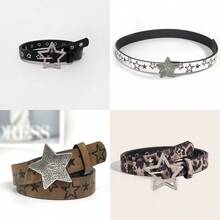 4pcs/3pcs/2pcs/1pc Retro Western Style Women Belt, Featuring Star Buckle In Black, Khaki, White And Gold Colors, Durable Standard Size Suitable For Casual, Formal, Beach And Daily Wear, Unisex Western Fashion Item (No Feather, Machine Washable), Elegant Vintage Embossed Boho Design With Golden Hardware, Applicable For Wedding, Party And Daily Use, Comfortable PU Material - Multicolor - View 4