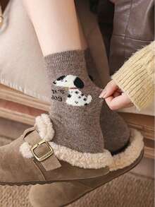 5双装秋季新款可爱卡通小狗设计百搭高品质中筒袜 - 彩色 - 查看 3