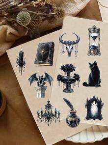 50 pièces Autocollants de la série magique de la forêt sombre, convenant aux coques de téléphone asymétriques, aux ordinateurs portables, aux bouteilles d'eau, aux scrapbooks, aux cahiers - Pack d'autocollants décoratifs uniques, autocollants colorés à usage unique pour le collage DIY - Multicolore - Voir 4