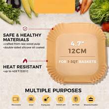 100/150/200Pcs Air Fryer Liners Disposable, 8" Square  Unbleached Parchment Paper Liners Non-Stick & Waterproof Oilproof For 5-8 QT Airfryer Basket, Baking, Roasting Microwave, Oven - 150 chiếc - Xem 2