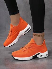 Women Knit Mesh Lace-Up Casual Sneakers For Daily Wear - Burnt Orange - View 14