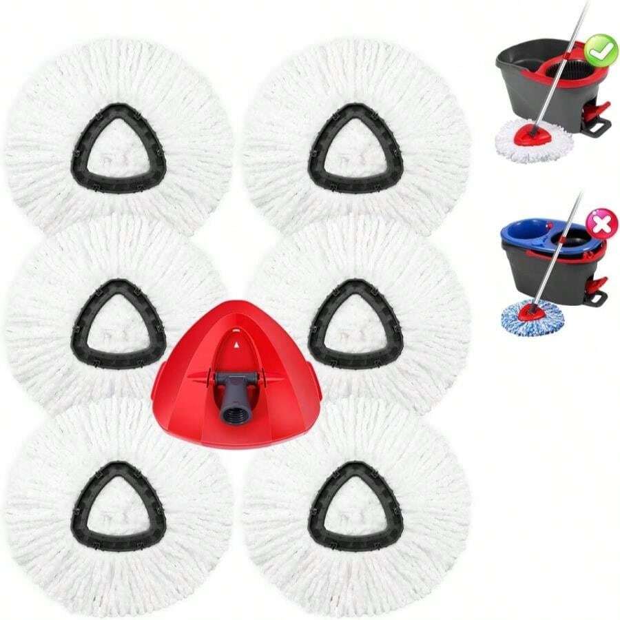 WaIE Jiemi 6 Pack Mop Replacement Heads Compatible With Oceda RinseClean 2-Tank System - Includes 1 Mop Base,6 Microfiber Mop Refills, Easy Cleaning Mop Head Replacement - ColorC - 查看 1