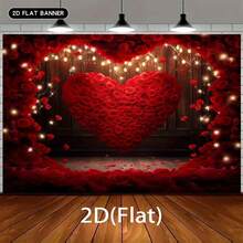 2D Flat, 1pc Red Rose Photography Backdrop, Floral Wall Valentine's Day Backdrop, Wedding Party Decorations, Bridal Shower Photo Booth - 1PCS - View 5