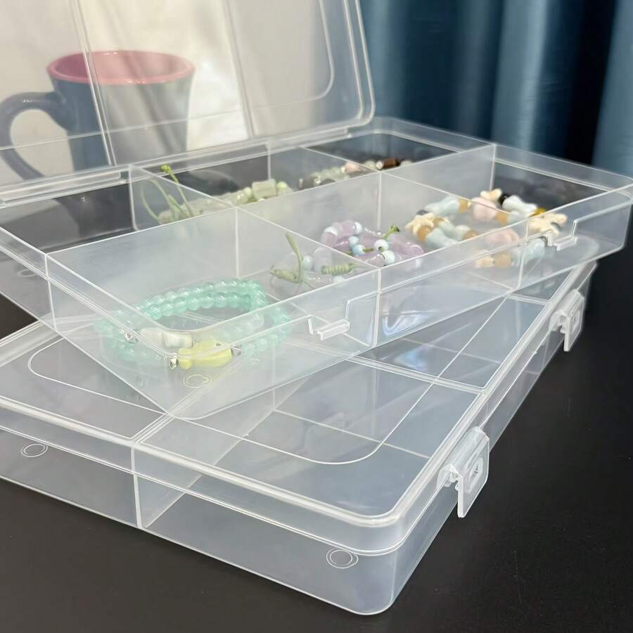 2个装6格透明塑料美术用品收纳盒,带分隔板,适用于存放珠宝、渔具、五金和金属制品 - 彩色 - 查看 1
