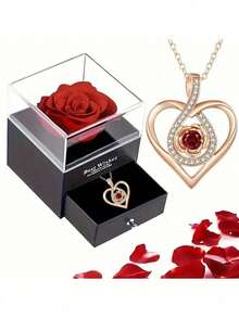 Naszyjnik z wisiorkiem w kształcie serca, zestaw naszyjników z czerwoną różą w pudełku na biżuterię, odpowiedni dla przyjaciółek, kochanków, na Boże Narodzenie, Walentynki, Dzień Matki, naszyjnik z wisiorkiem w pudełku na prezent z różą, naszyjnik dla matki i córki, siostry, naszyjnik dla najlepszych przyjaciółek, prezent dla mamy, kochanki, żony, dziewczyny, córki, siostry, na ślub, święta, Dzień Matki, rocznicę - Wielokolorowe - Zobacz 4