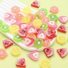5/10/20个树脂水果切片吊坠饰品，树脂柠檬、猕猴桃、西瓜、草莓切片吊坠配件，适用于DIY珠宝制作、耳环、项链、钥匙扣、装饰品