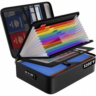 HAWTENGPOW Fireproof File Organizer Bag With 13 Colorful Pockets Accordion File Folder5200℉ Document Organizer Box With LockandLabels Multi-Layer Portable Home  Storage For Important Documents Files