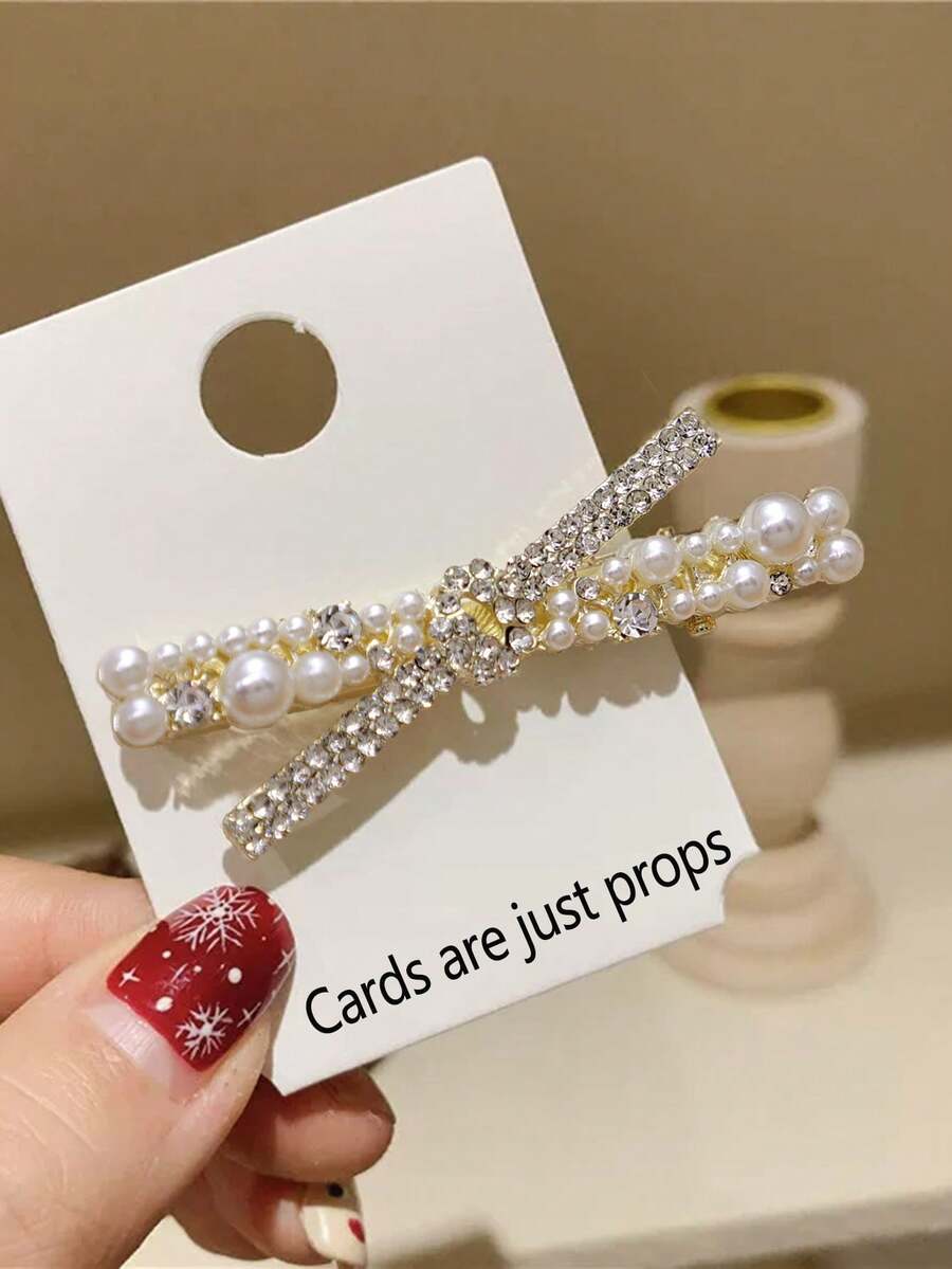 1pc Luxury Faux Pearl Criss-Cross Bow Hair Clip, New Design Faux Pearl Side-Clip Bangs Clip, Sweet Girly Hair Accessory Claw Clips Hair Claws Hair Barrettes, School Stuff, Elegant, College, Faux Pearl Hair Accessories, Winter Outfit For Women, Bows, Cute