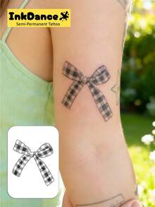 1 Set Bowknot Revolutionary Technology Tattoo Stickers, Semi-Permanent Tattoo, Temporary Tattoo, Long-Lasting, Waterproof, Realistic Tattoo Effect, Plant-Based Formula, X113 - Black - View 2