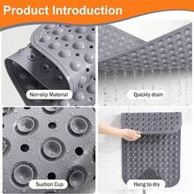 Alfombrilla de Baño Antideslizante, Alfombrilla Antideslizante de Silicona para Baño con Ventosas, Alfombrilla para Bañera para Resistente al Moho y Lavable a Máquina, 70x40cm (Blanco Crema) - Gris - Ver 6
