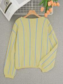 秋冬新款时尚法式开衫，时尚条纹，蓝色条纹，撞色，女士返校服装，长袖上衣