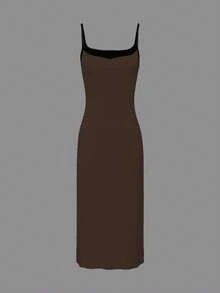 2025 Nouă rochie elegantă de primăvară/vară, tricotată maxi cu tiv despicat, potrivită pentru festival de muzică, petrecere, întâlnire, navetă, minimalistă, îmbrăcăminte de birou, vintage - Maro - Vizualizare 1