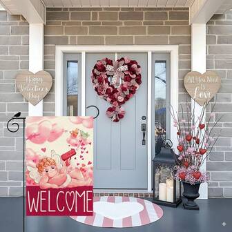 Eileen Garden Flag, Pink Love Heart Cloud, Romantic Angel Garden Flag, 12x18 Inches, Double-Sided Design, Small Mini Garden, Outdoor Holiday Decor