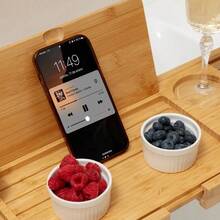 25-37.4 Inch Bamboo Bathtub Tray, Luxury Bathroom Storage Rack, Suitable As Housewarming Gift, Holds Phone, Book, Tablet, Fruit, Compact Bathtub Wine Glass Holder - Bamboo - View 5