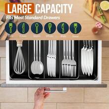 HAWTSilverware Organizer Adjustable And Expandable Utensil Tray For Kitchen Cutlery Storage Spoons Forks Knives Holder Storage Dividers Multipurpose Silverware Drawer Organizer For Dining Table - Black - Black - View 4