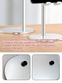 1个可调节金属手机/平板电脑桌面支架，多角度支架，适用于直播，兼容、安卓手机，生日礼物，送给家人、朋友，适用于办公室、宿舍和家庭使用，360度旋转手机支架，承重力强。