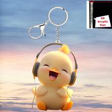 [2D Flat]Whimsical Charm, Music Style Fashionable Duck Keychain - 2D Acrylic, Suitable For Wallets, Backpacks, And Car Keys - Perfect Gift For Friends, Family, And Colleagues - 音樂鴨 - 查看 5