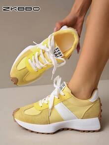 ZKBBO Women's Casual Sports Shoes, Lightweight Non-Slip Comfortable Retro Sneakers For Fitness, Running, All Seasons - Yellow - View 3