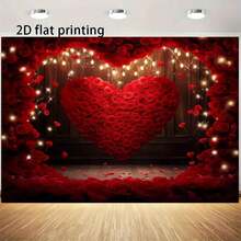 2D Flat, 1pc Red Rose Photography Backdrop, Floral Wall Valentine's Day Backdrop, Wedding Party Decorations, Bridal Shower Photo Booth - 1PCS - View 9