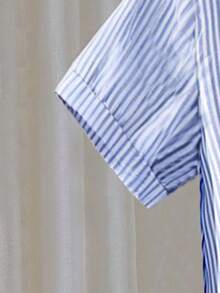 Tween Girl Striped Knit Short Sleeve Dress With Shawl - Blue - View 5