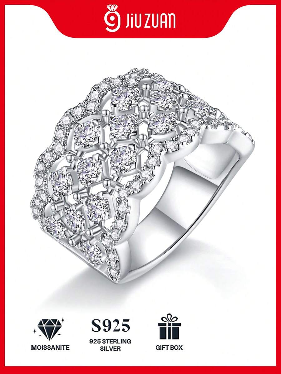 925纯银莫桑石戒指，女士款，低过敏性，高端订婚/结婚戒指，情人节/生日礼物，防氧化礼盒包装