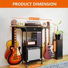 CXRYLZ 3-Tier Multi Guitar Stand With 4 Guitar Holders & Wheels, 3-In-1 Floor Guitar Rack With Built-In Amp Stand And Storage Drawer, Space-Saving Guitar Organizer For Acoustic, Electric & Bass - 黑色 - 查看 3